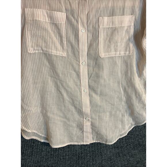 Cloth & Stone Womens Button Up Shirt Size Medium Pink Striped Short Sleeve Sheer - Picture 4 of 9